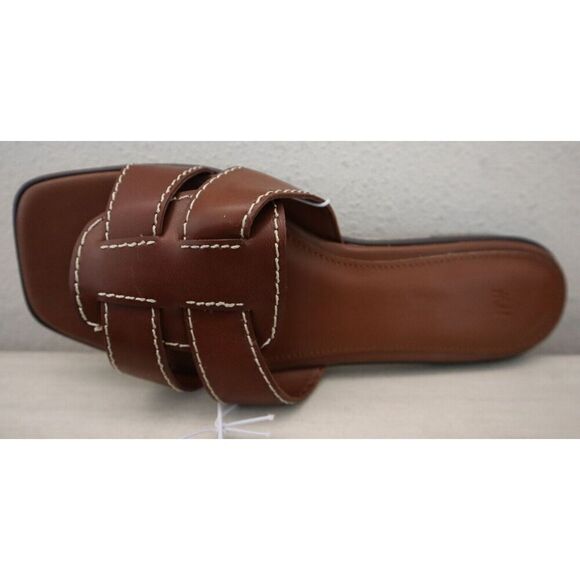 H&M 1217381 Women's Sz 7 Brown PU Leather Square Toe Wide Foot Strap Sandals - Picture 7 of 9